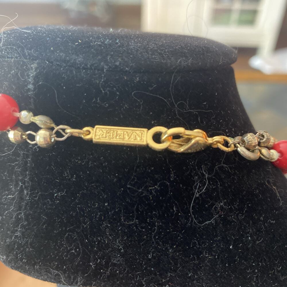 Napier Two Tier Red And Gold Tone Beaded Necklace - Picture 3 of 5